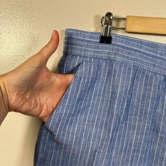 Talbots Cropped Wide Leg Pants Size XL Petite Linen Blend Blue Stripes Vacation - Picture 4 of 8